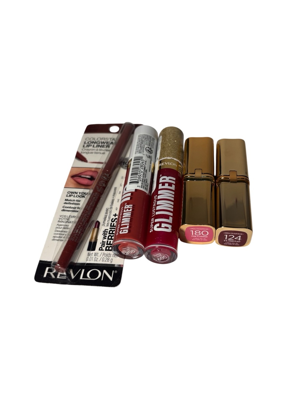 Revlon & L’Oréal Lip Makeup Bundle Lip Glimmer Gloss Lipstick Lip Liner 5 piece